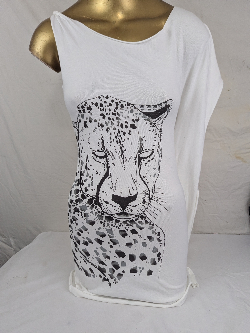 Key Closet One-Shoulder Cheetah Print Women's White Tunic Size Small